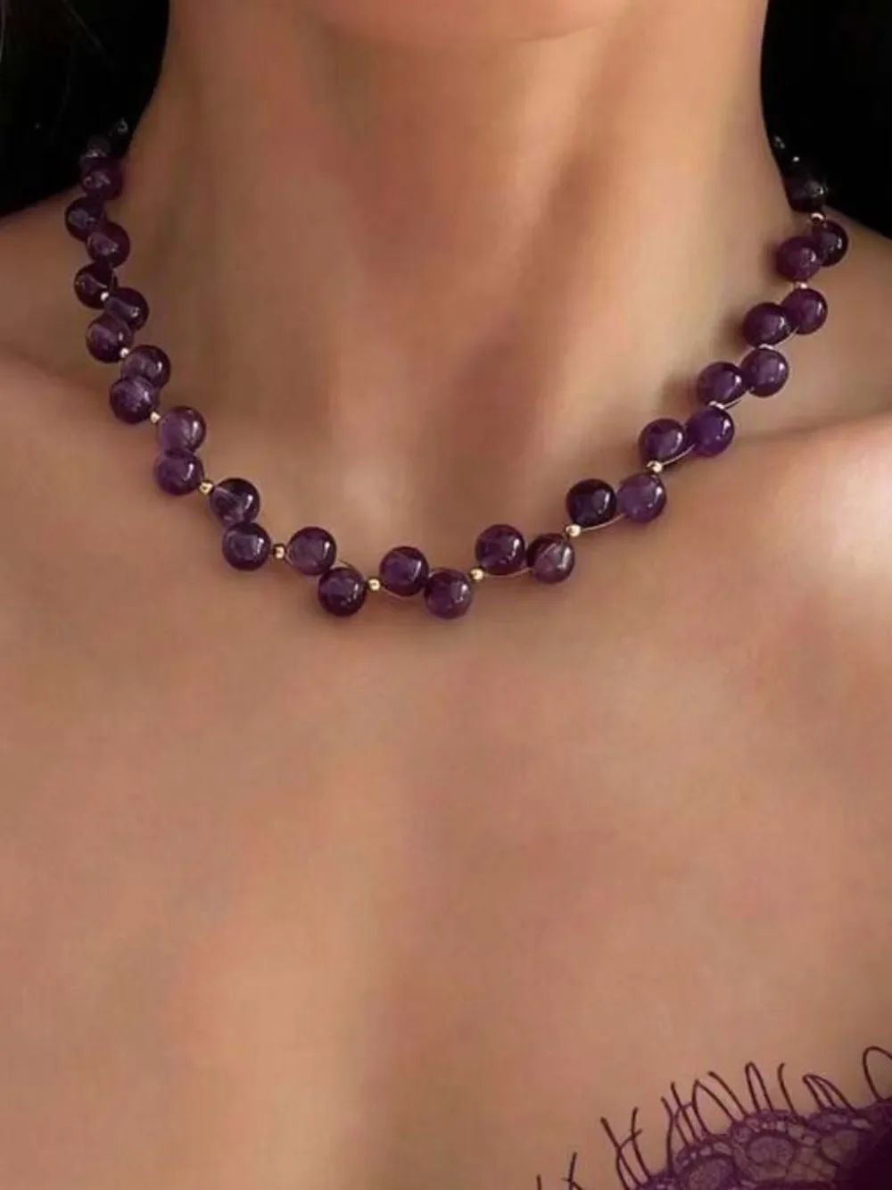 Purple Beaded Necklace R686 - Picture 3 of 3